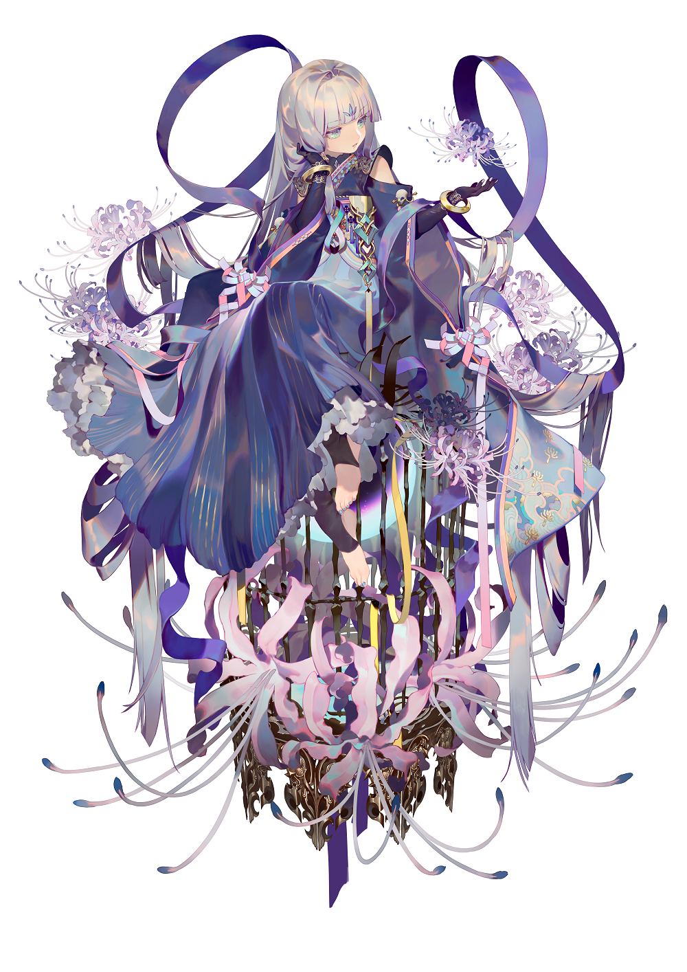 1girl, bare_shoulders, black_socks, blunt_bangs, bracelet, chinese_clothes, chinese_text, dress