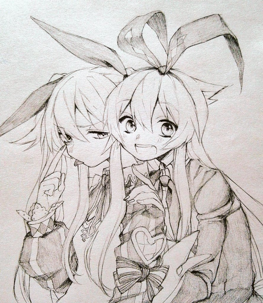 2girls, alice_(grimms_notes), alice_(original)_(grimms_notes), breasts, chaos_alice_(grimms_notes), chaos_alice_(original)_(grimms_notes), commentary_request, fingernails