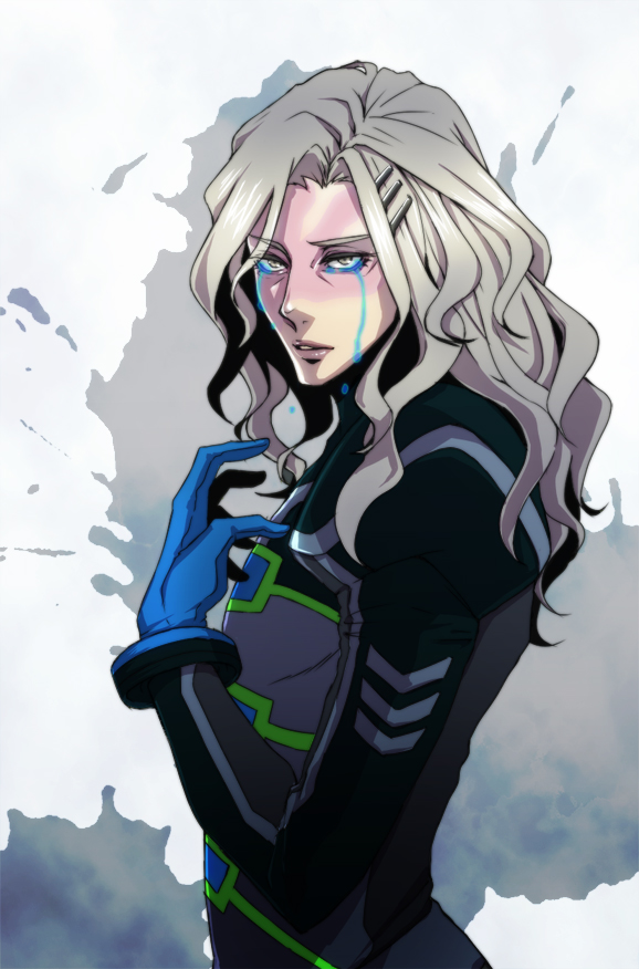 gloves, grey_eyes, grey_hair, hair_ornament, hairclip, long_hair, lunatic_(tiger_&amp;_bunny), male
