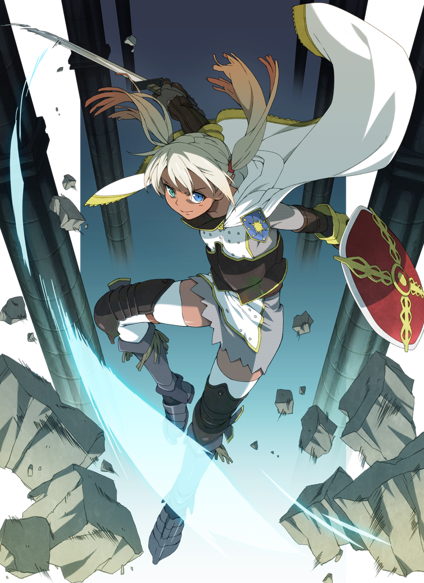 1girl, armored_boots, attack_trail, black_sash, blonde_hair, blue_eyes, boots, cape