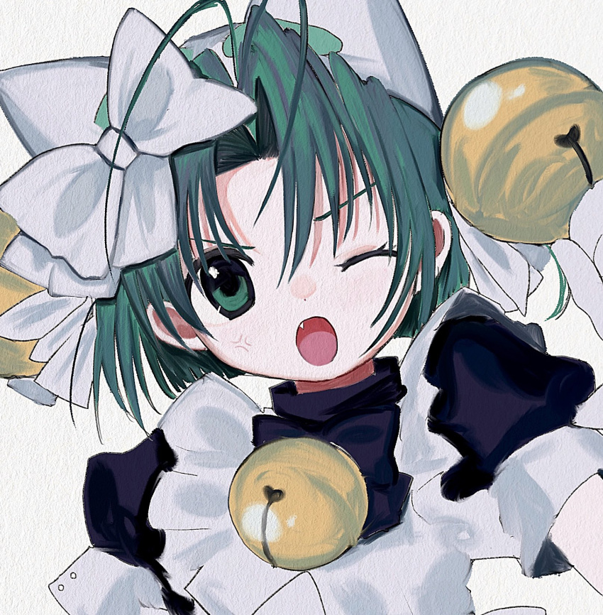 1girl, anger_vein, animal_ears, animal_hat, apron, bad_id, bad_twitter_id, bell