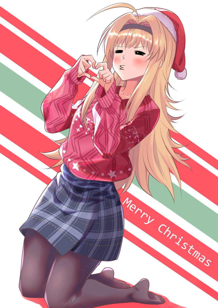 1girl, =_=, absurdres, annoyed, antenna_hair, black_pantyhose, blonde_hair, casual
