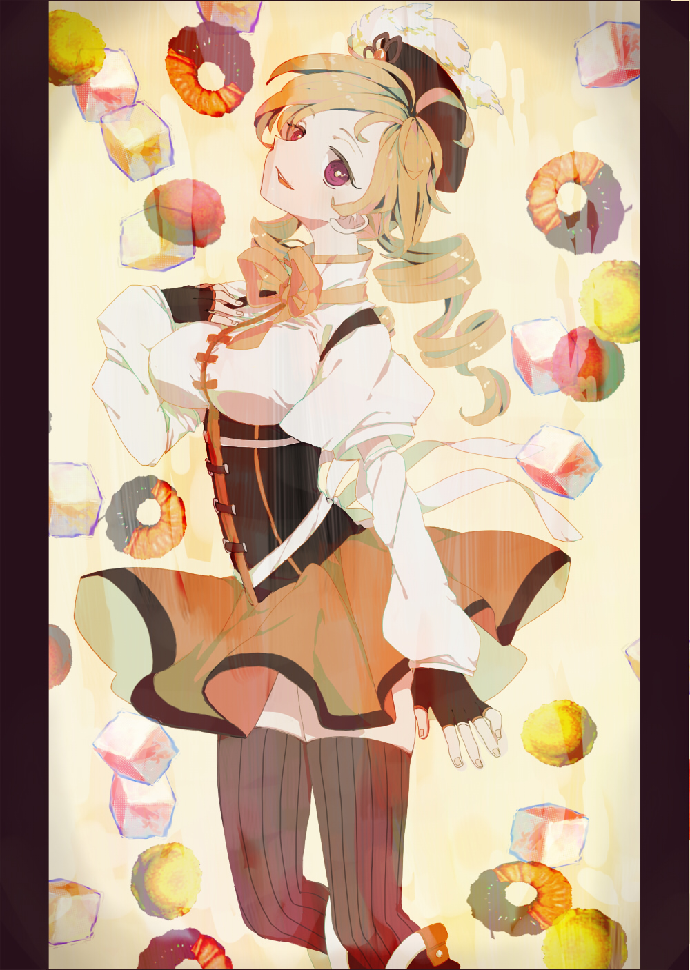 bad_id, doughnut, highres, mahou_shoujo_madoka_magica, ogi_(sham00), sugar_cube, thighhighs, tomoe_mami