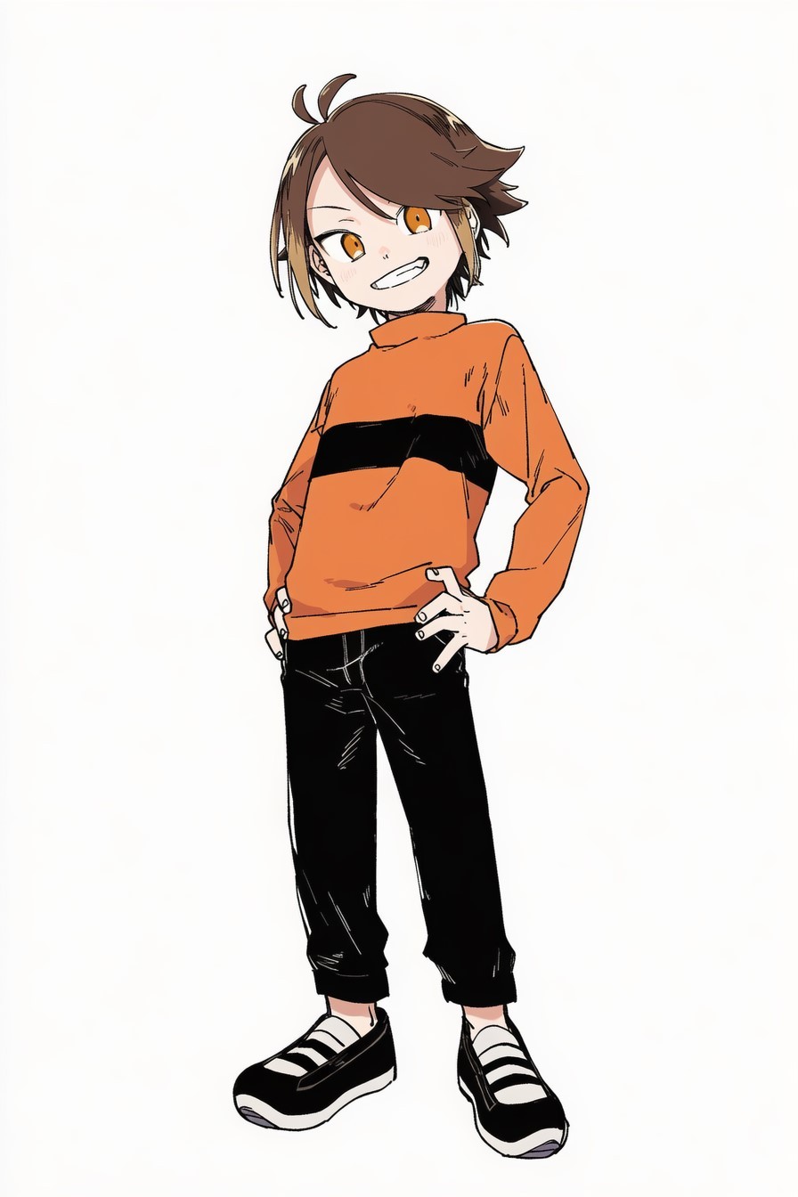 1boy, ai-assisted, black_pants, black_shoes, braker_(kuku88), brown_hair, child, colokhan