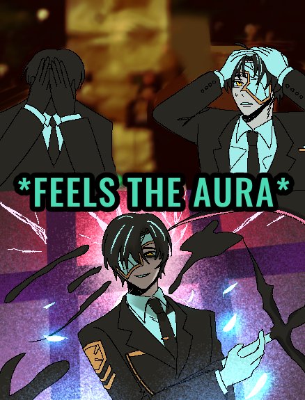 3boys, black_gloves, black_hair, black_necktie, black_suit, collared_shirt, covering_own_face, english_text