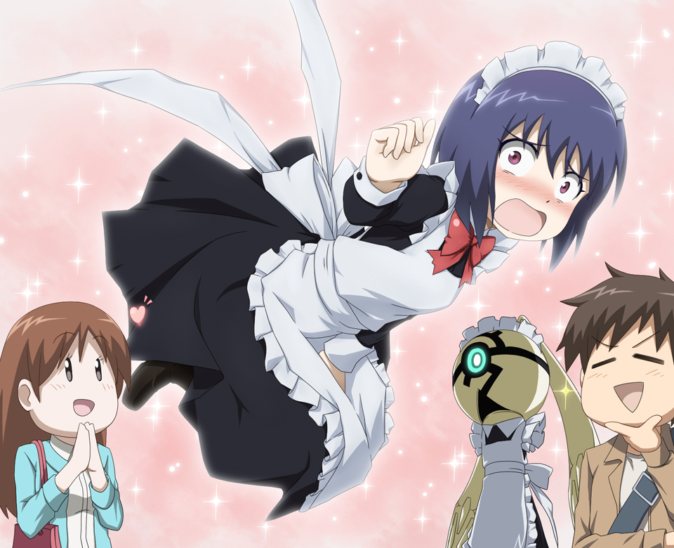 blue_hair, blush, brown_eyes, brown_hair, chibi, kagesaki-ice, kamisama_dolls, kuga_kyouhei