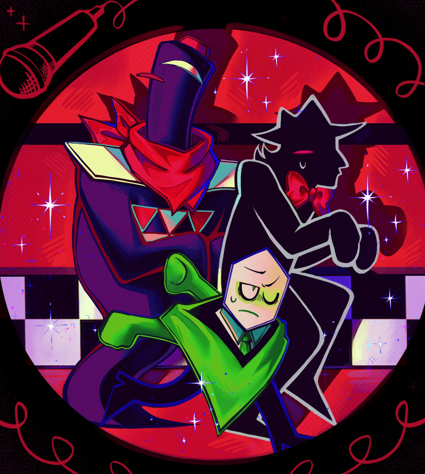 1other, 2boys, absurdres, blush_stickers, bow, bowtie, cat_mike_(deltarune), character_request