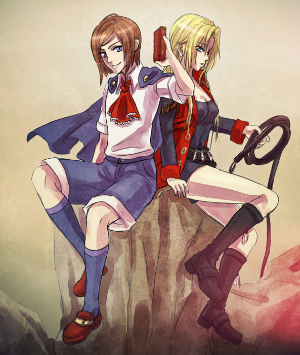 1boy, 1girl, artist_request, blonde_hair, blue_eyes, blue_legwear, book, boots