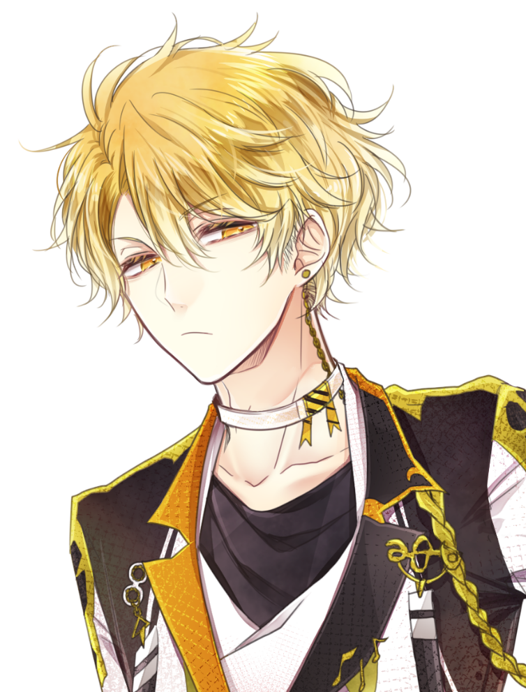 1boy, blonde_hair, choker, closed_mouth, commentary_request, dear_vocalist, hair_between_eyes, judah_(dear_vocalist)