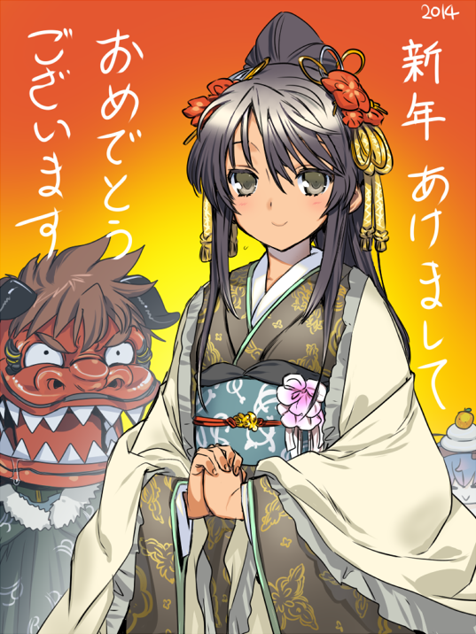 1boy, 2014, 2girls, black_coat, black_hair, blue_hair, blue_sash, brown_eyes