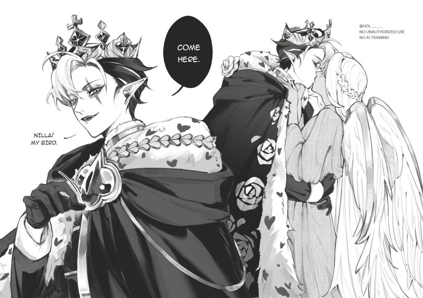 2boys, black_gloves, braid, commentary, cookie_run, cookie_run:_kingdom, crown, dark-skinned_male