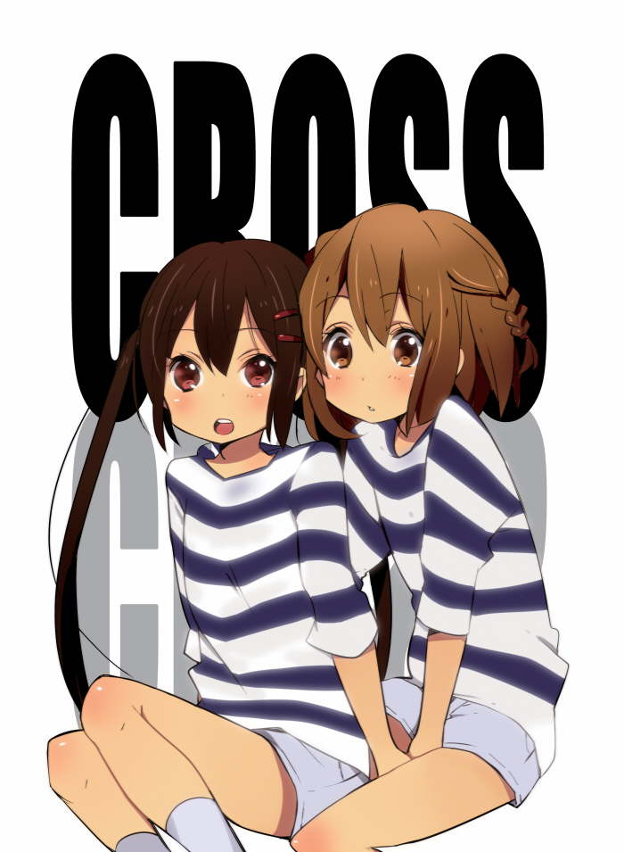 black_hair, brown_eyes, brown_hair, hirasawa_yui, k-on!, long_hair, meno, multiple_girls