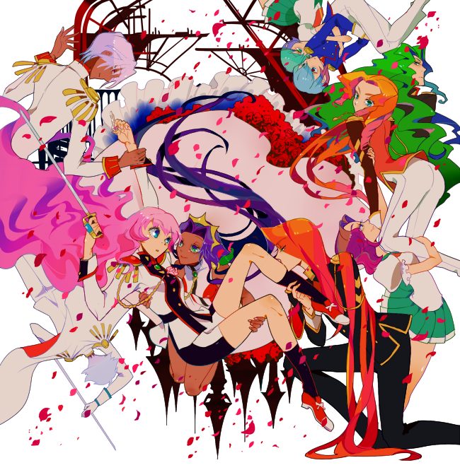 arisugawa_juri, arm_holding, blue_hair, carrying, character_request, himemiya_anthy, hug, hug_from_behind