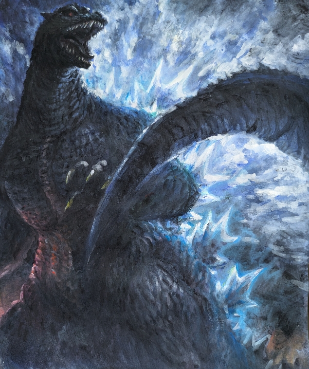 animal_ears, claws, fangs, g.n.a, giant, giant_monster, glowing_spikes, godzilla
