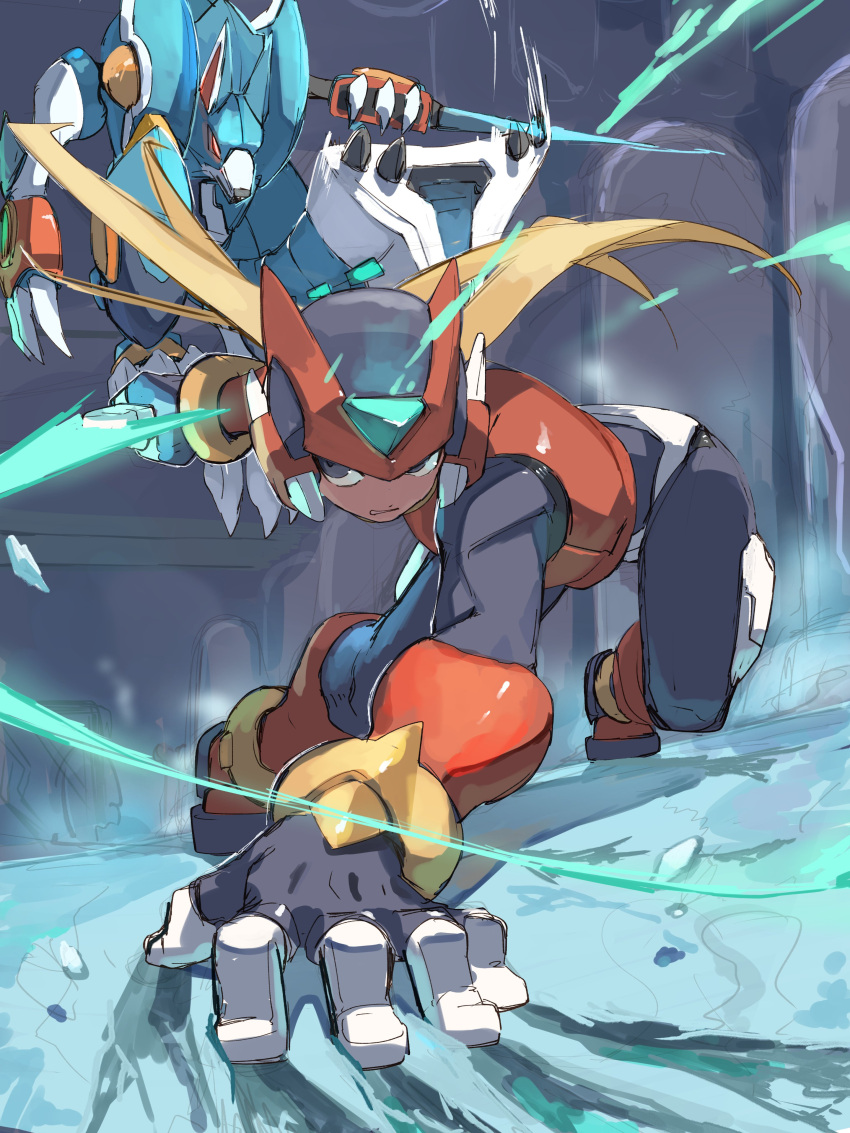 1boy, absurdres, armor, black_eyes, blonde_hair, energy_sword, fenri_lunaedge, forehead_jewel