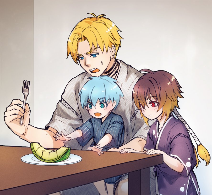 3boys, aged_down, albel_nox, azhi_kurage, blonde_hair, blue_eyes, blue_hair, cliff_fittir