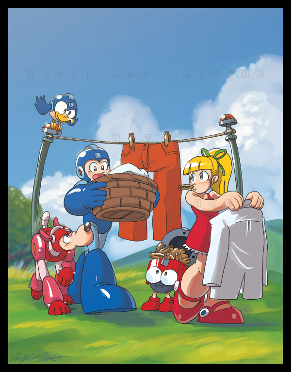 beat_(mega_man), beat_(rockman), bird, blonde_hair, blue_eyes, capcom, clothes_pin, cloud