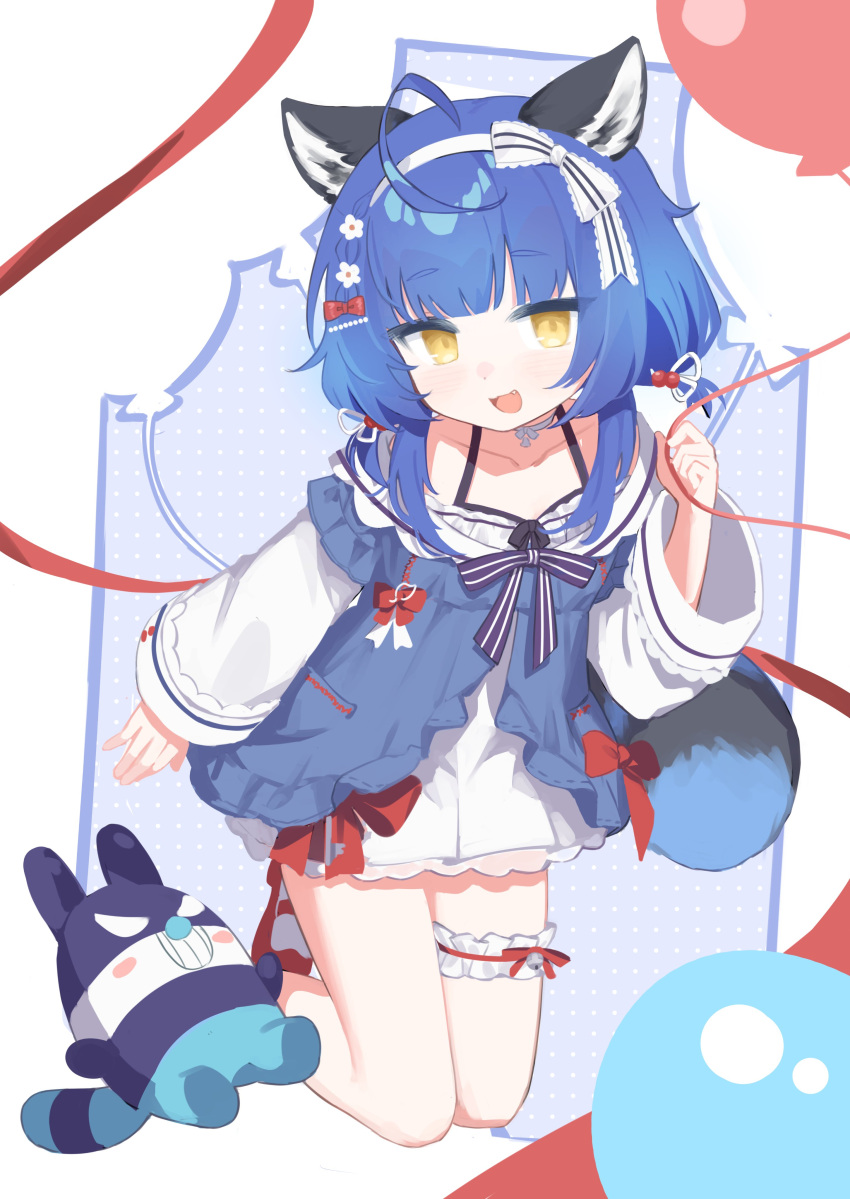 1girl, absurdres, ahoge, animal_ears, blue_hair, blue_jacket, blush, blush_stickers