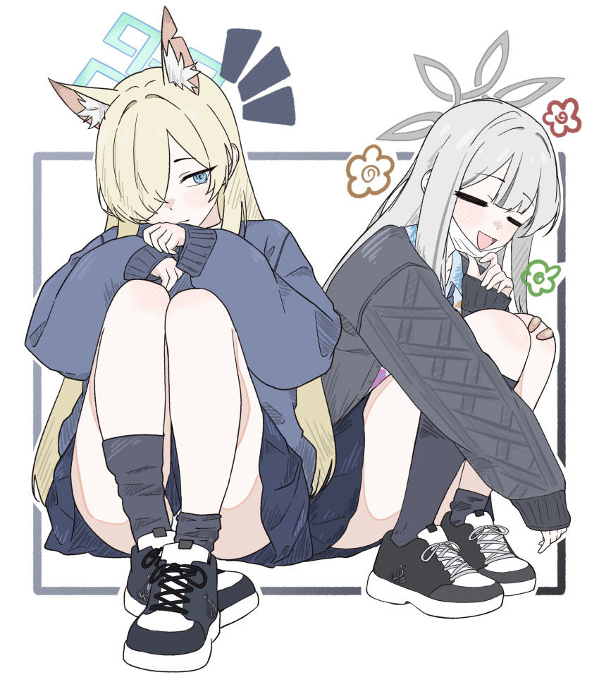 2girls, 686panda, absurdres, alternate_costume, animal_ears, bandaid, bandaid_on_knee, bandaid_on_leg