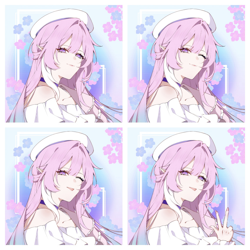 1girl, aqua_hair, bare_shoulders, beret, chinese_commentary, commentary_request, cyrene_(demiurge)_(honkai:_star_rail), cyrene_(honkai:_star_rail)