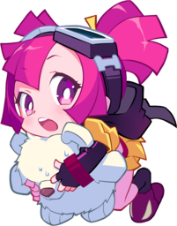 1girl, :o, a_dance_of_fire_and_ice, artist_request, black_gloves, black_socks, bright_pupils, buro_(muse_dash), chibi, chibi_only, elbow_gloves, fingerless_gloves, full_body, game_cg, gloves, goggles, goggles_on_head, looking_at_viewer, lowres, muse_dash, non-web_source, open_mouth, pink_eyes, pink_hair, pink_slippers, self-datamine, shirt, short_hair, short_sleeves, simple_background, slippers, socks, solo, teeth, transparent_background, upper_teeth_only, white_pupils, yellow_shirt