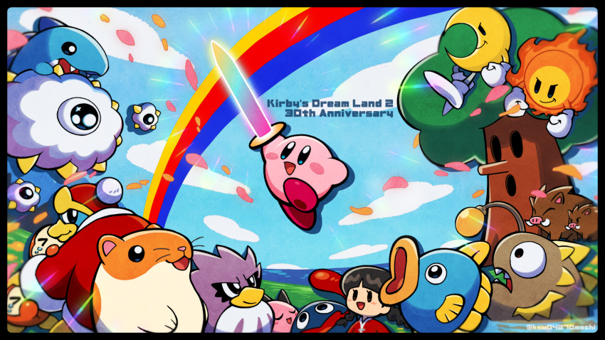 >_<, 1girl, :d, :o, anglerfish, anniversary, bird, black_border