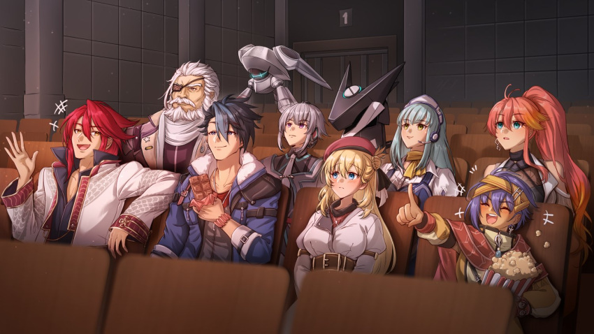 4boys, 4girls, aaron_wei, agnes_claudel, bandana, bandana_around_neck, beard, belt