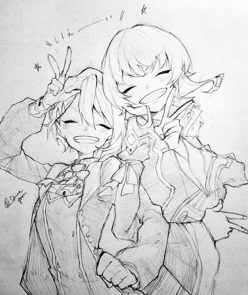 2girls, buttons, clenched_hand, commentary_request, facing_viewer, fam_(grimms_notes), fam_(original)_(grimms_notes), fingernails