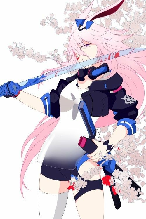 1girl, animal_ears, bad_id, bad_pixiv_id, black_gloves, black_jacket, black_shorts, blood