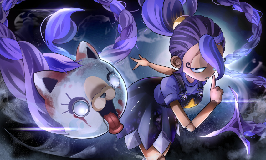 1girl, absurdres, animal_ears, aporock15, black_eyes, black_overalls, braid, cat_ears