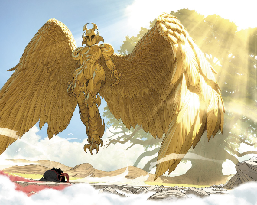 2girls, absolute_dc, absolute_wonder_woman, amazon_warrior, angel_wings, arm_tattoo, arm_wrap, armor