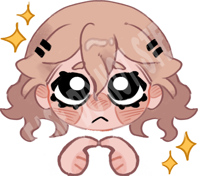1girl, :<, black_eyes, blonde_hair, blush, emoji, english_text, hair_between_eyes