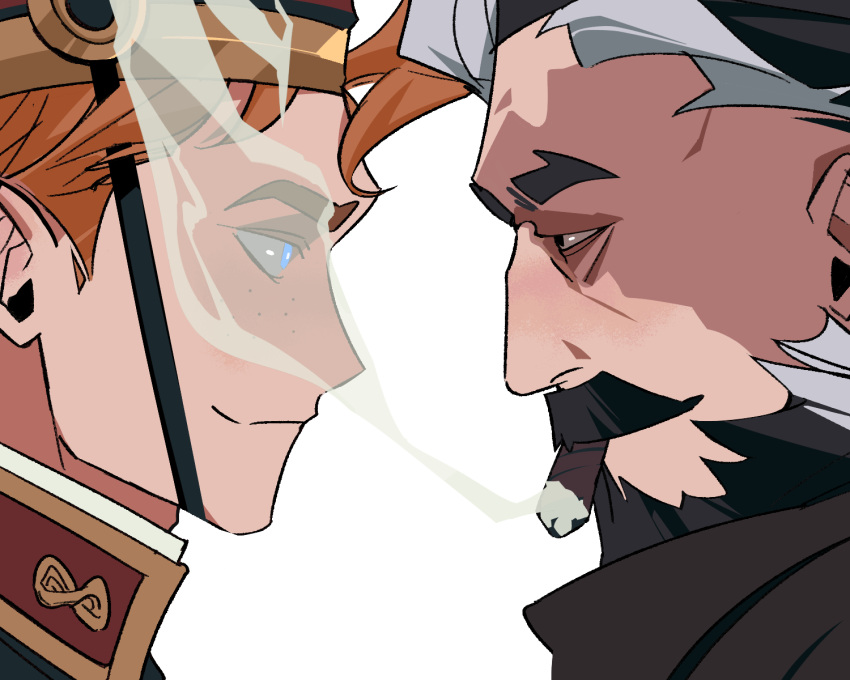 2boys, beard, black_hair, blue_eyes, cigar, closed_mouth, collared_shirt, deadlock_(game)