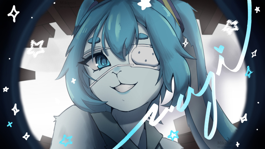 1girl, absurdres, animal_ears, animal_nose, aqua_eyes, aqua_hair, borrowed_design, commentary