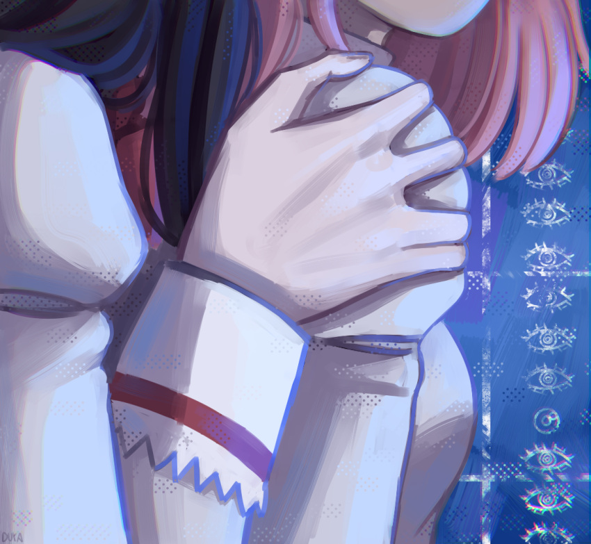 2girls, akemi_homura, black_hair, close-up, commentary, derivative_work, emobemob, english_commentary