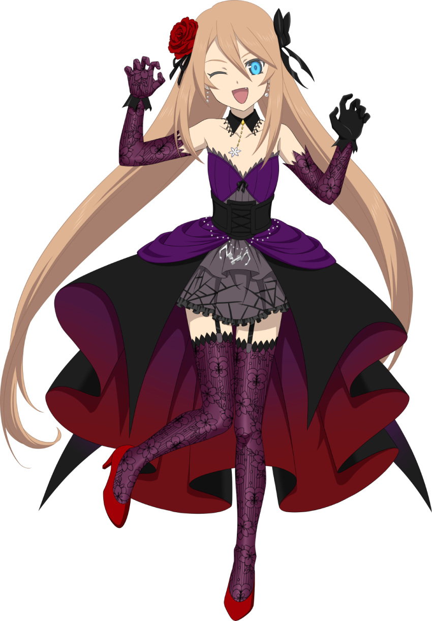 1girl, arms_up, artist_request, black_bow, black_choker, black_dress, black_gloves, black_ribbon
