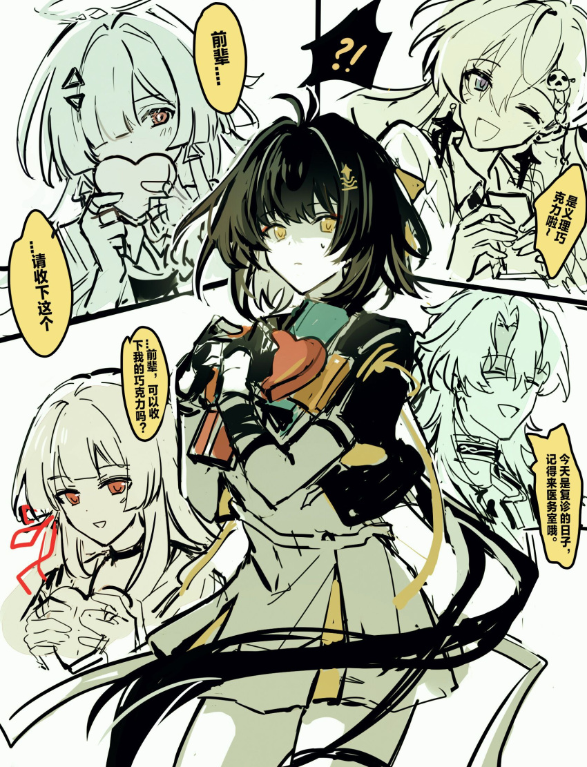 1boy, 4girls, aemeath_(wuthering_waves), akiko54124, braid, braided_bangs, chinese_commentary, chisa_(wuthering_waves)