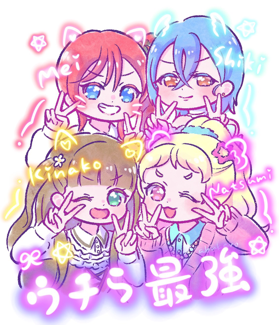 4girls, :d, ;3, ;d, abukero, animal_ears, blonde_hair, blue_eyes