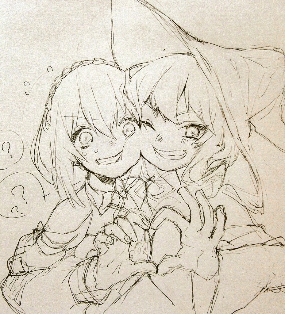 2girls, ?, bare_shoulders, cheek-to-cheek, commentary_request, fam_(grimms_notes), fam_(original)_(grimms_notes), grimms_notes