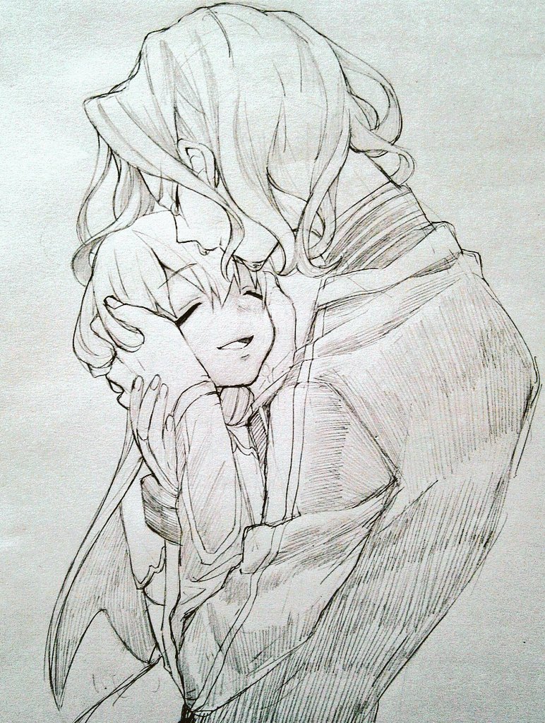 1boy, 1girl, closed_eyes, closed_mouth, commentary_request, crying, curly_(grimms_notes), curly_(original)_(grimms_notes)