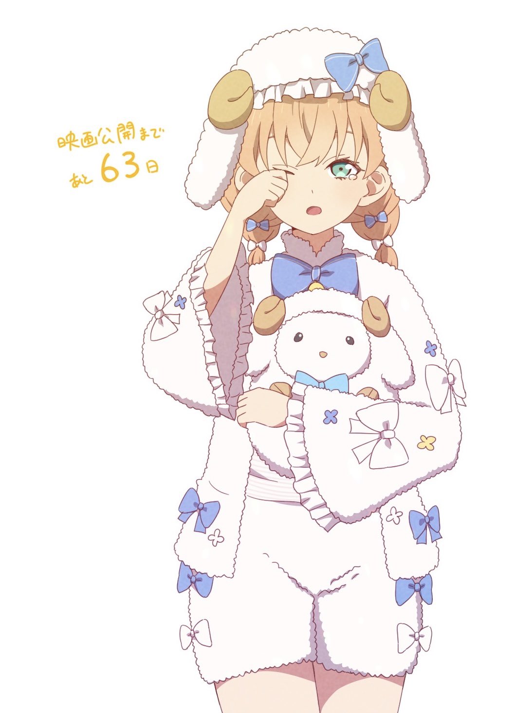 1girl, aqua_eyes, blue_bow, blue_bowtie, blush, bow, bowtie, commentary_request