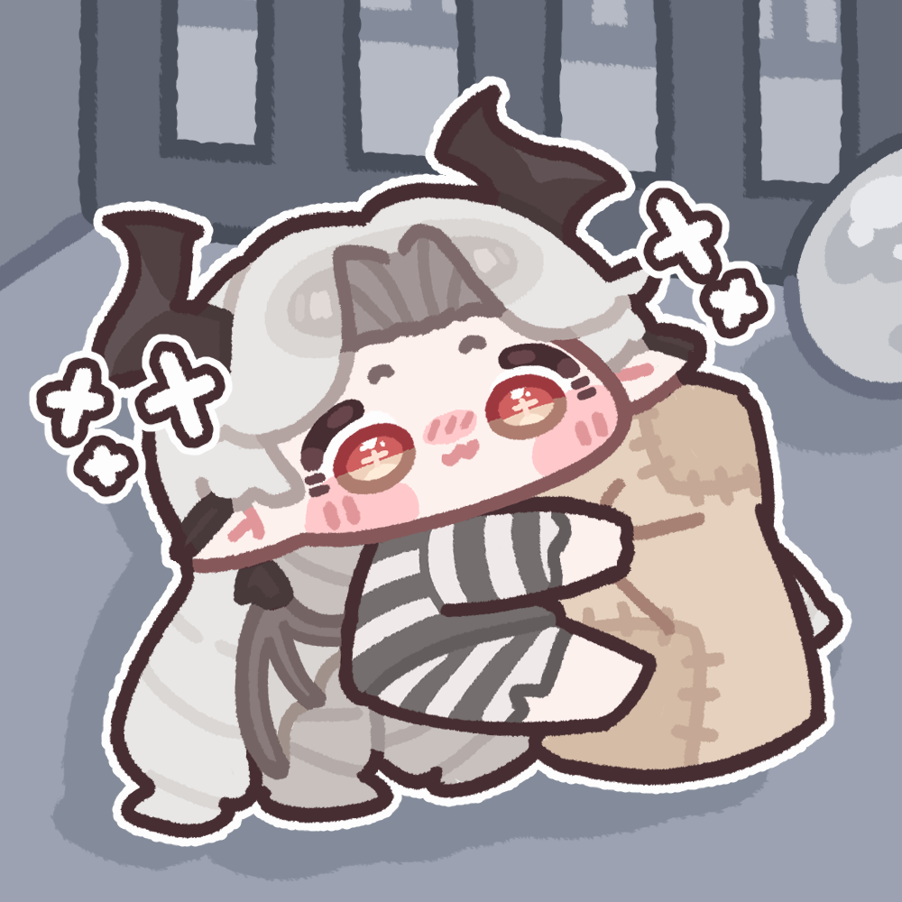 1girl, :3, chibi, chibi_only, commentary_request, horns, hugging_object, korean_commentary
