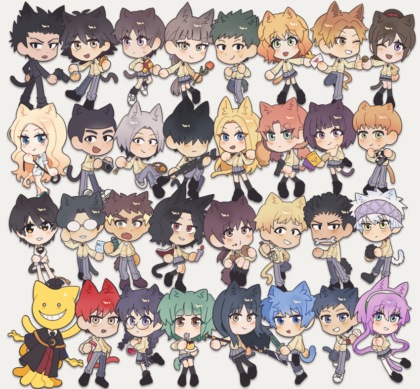 6+boys, 6+girls, akabane_karma, animal_ears, ansatsu_kyoushitsu, ball, baseball_(object), black_hair