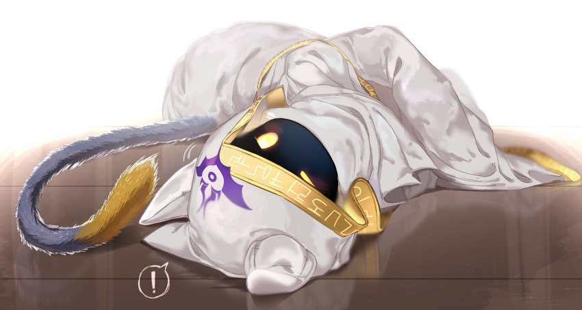 1boy, animal_ears, cloak, commentary_request, highres, hood, hyness, kirby_(series), kirby_star_allies, long_sleeves, male_focus, mouth_veil, robe, sleeves_past_fingers, sleeves_past_wrists, solo, tail, veil, white_cloak, white_hood, white_robe, yellow_eyes, zakobenki