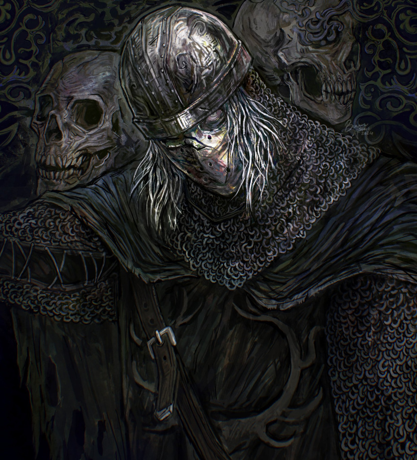 1boy, armor, belt, binatestars, black_belt, blue_cape, blue_eyes, bone