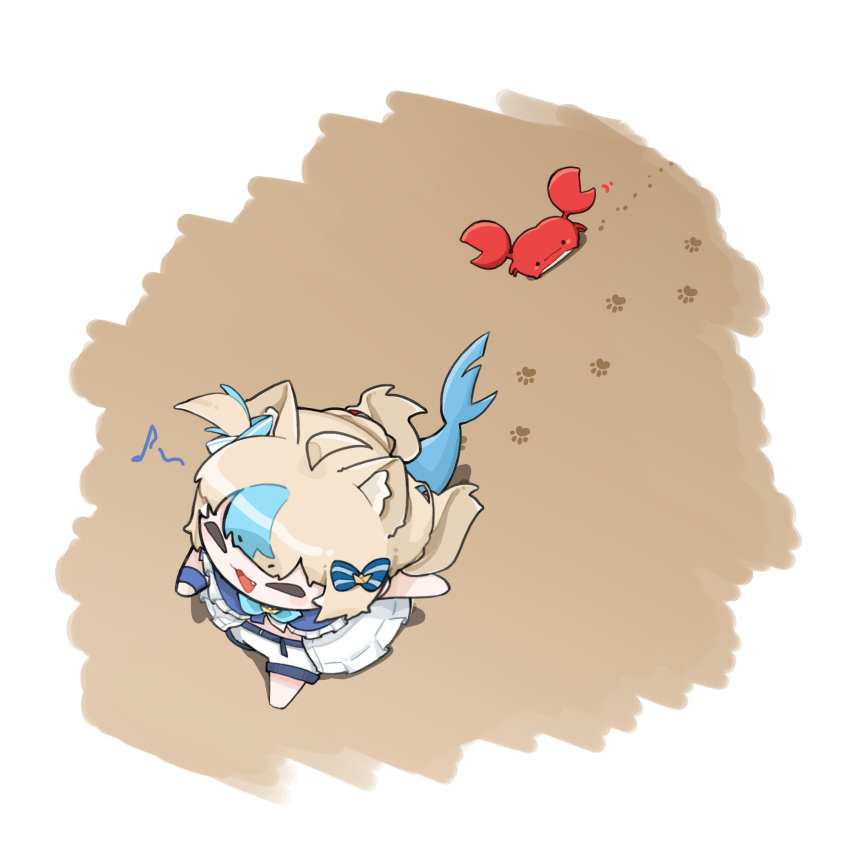 1girl, :3, :d, ahoge, animal_ear_fluff, animal_ears, barefoot, blonde_hair