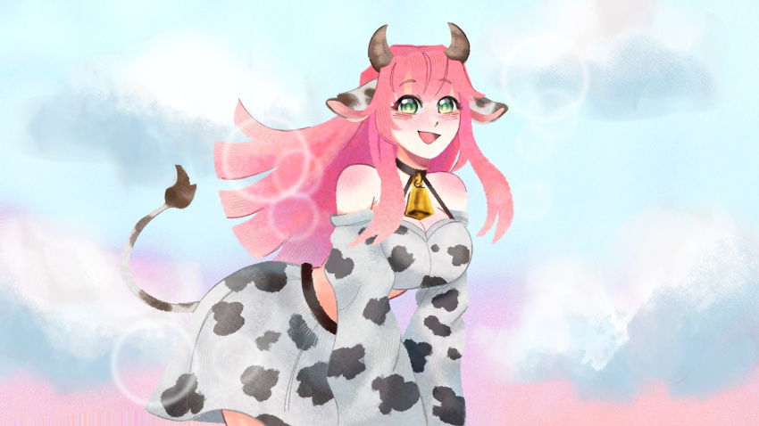 1girl, absurdres, aivy_lovencraft, animal_ears, autoestima, bell, cow_ears, cow_girl