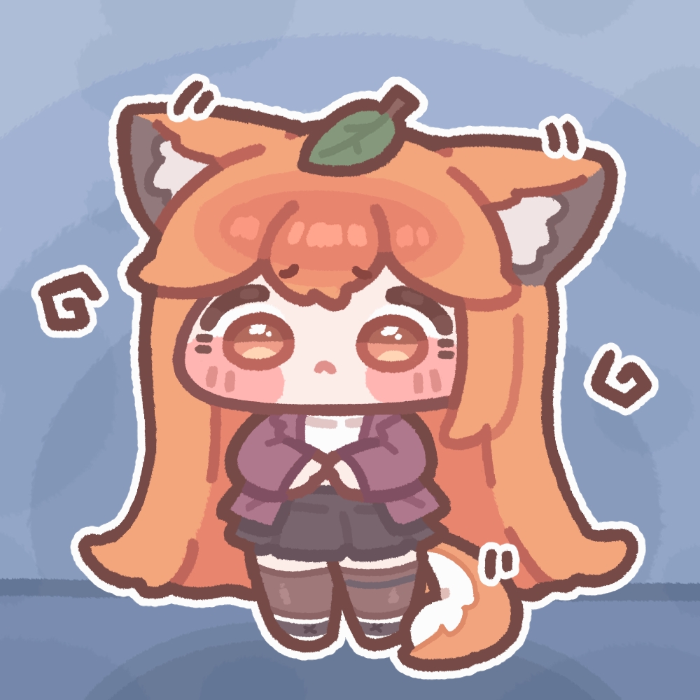 1girl, animal_ears, black_skirt, black_thighhighs, blue_background, blush_stickers, chibi, chibi_only