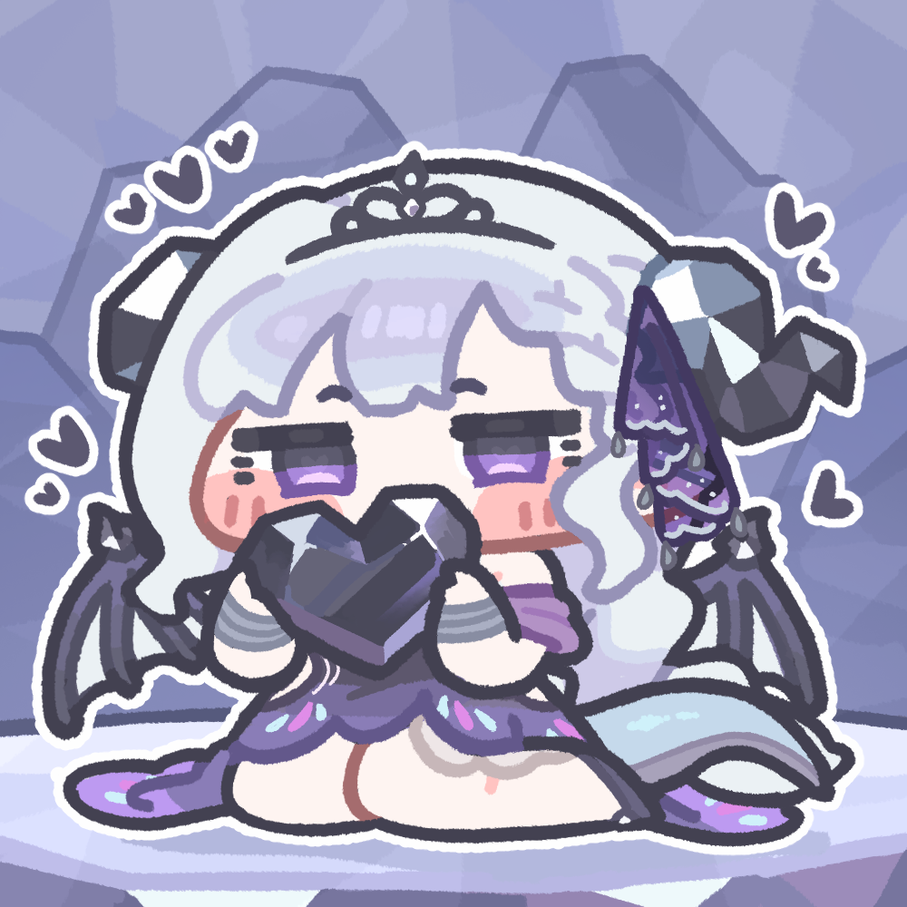 1girl, black_horns, blush_stickers, chibi, chibi_only, commentary_request, daya_(trickcal), dragon_girl