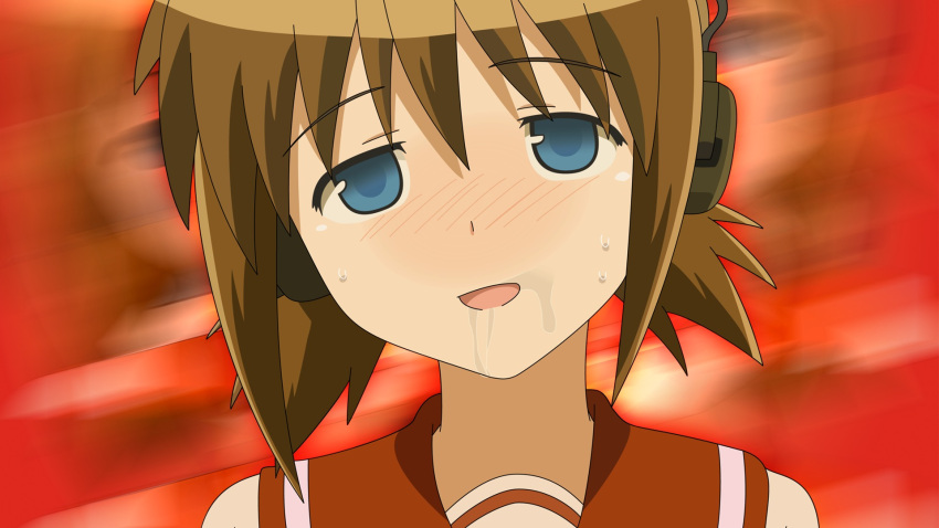 aoyagi_kanna, blue_eyes, blush, brown_hair, headphones, koe_de_oshigoto, seifuku